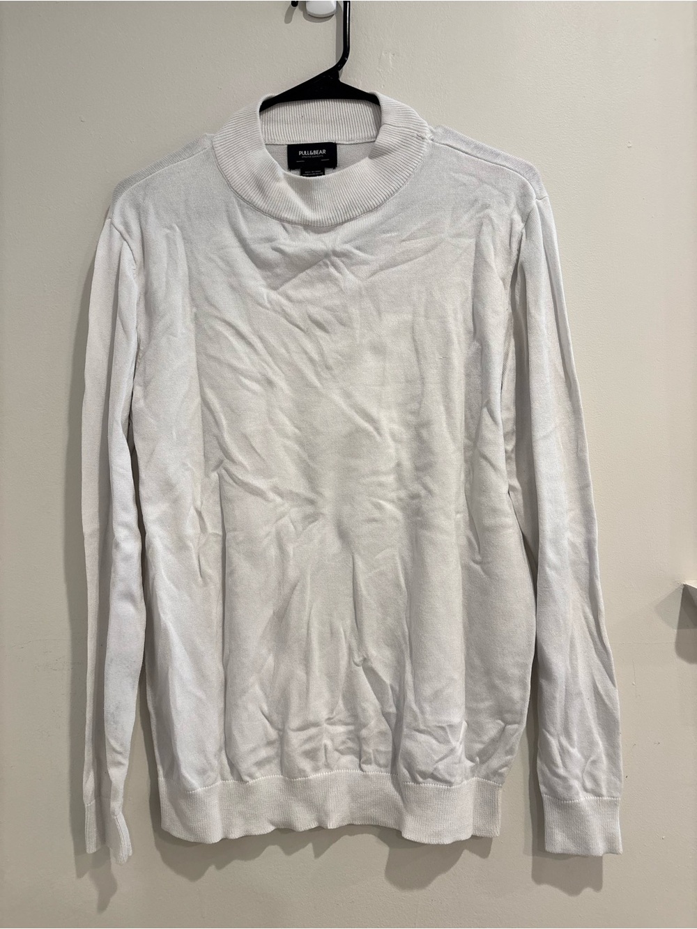 Pull&Bear Men's White Turtleneck Knit Sweater